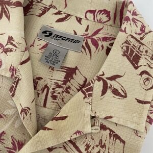 Sportif USA Hawaiian Shirt Mens L 100% Silk Floral Beige AOP Short Sleeve Resort